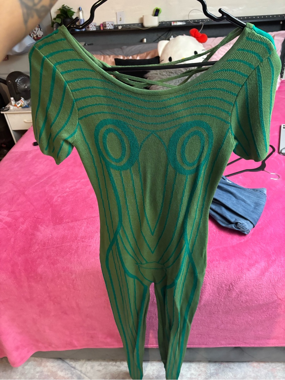 PrettyLittleThing Green Striped Short Sleeve Jumpsuit
